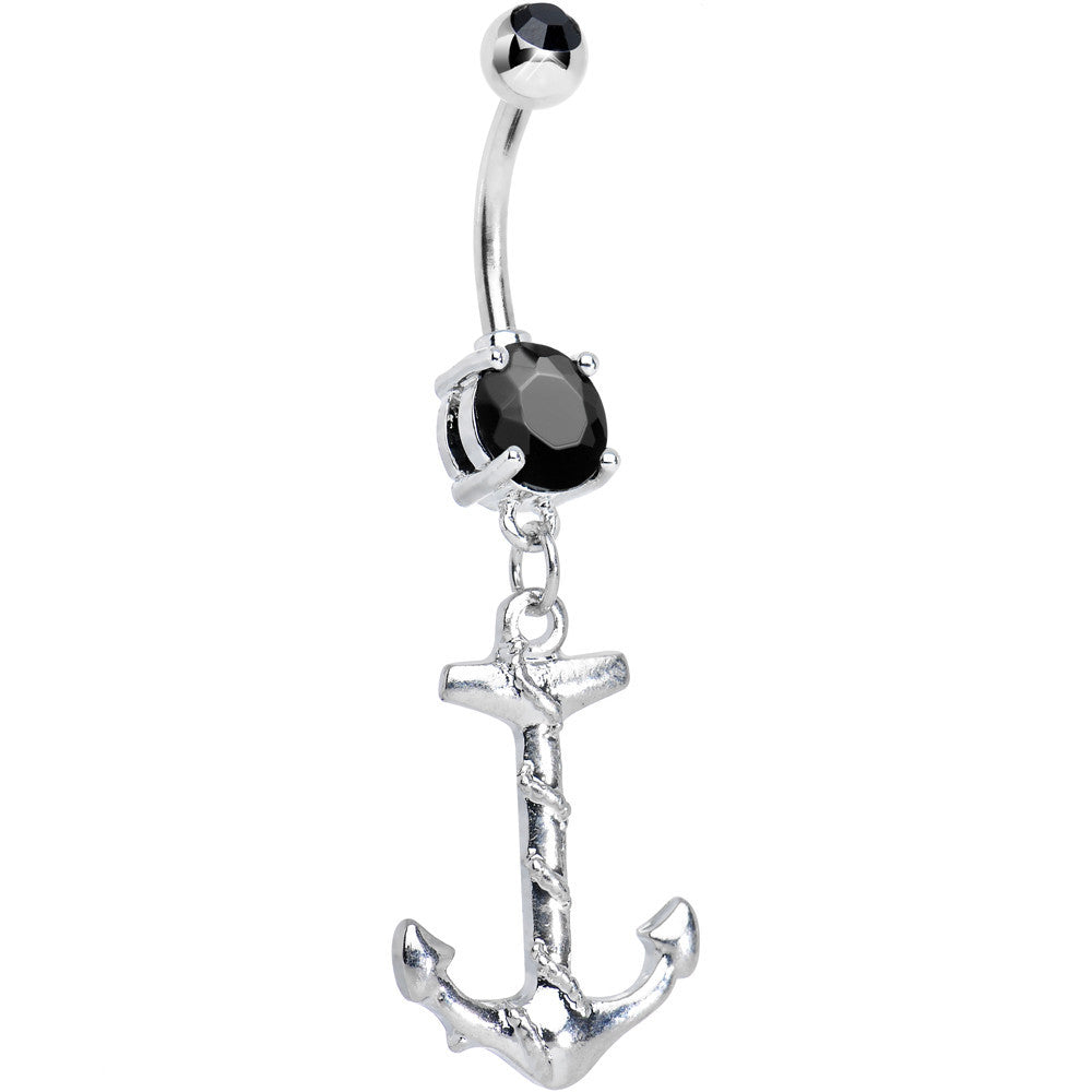 BodyCandy Black Gem Nautical Anchor Dangle Belly Ring — main product shot