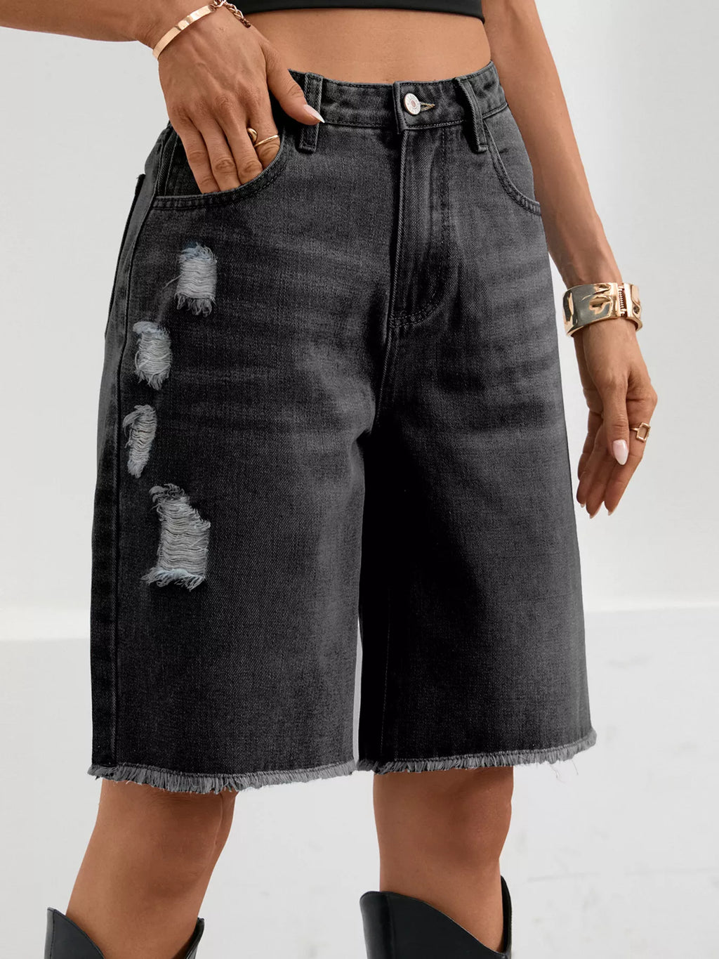 Ripped Frayed Hem Denim Shorts