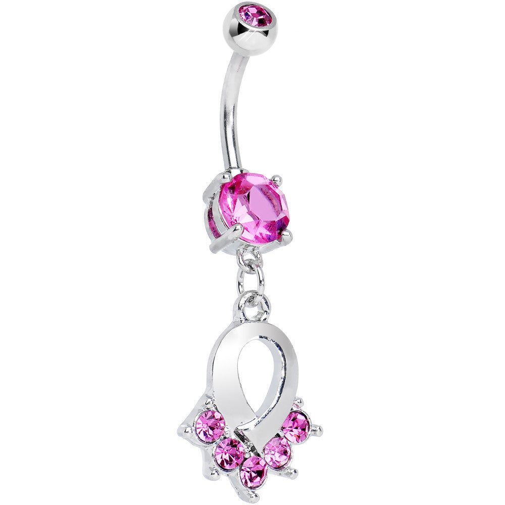 BodyCandy Pink Gem Gleaming Ribbon Dangle Belly Ring — main product shot