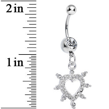 BodyCandy Crystalline Gem Bursting in Love Paved Heart Dangle Belly Ring — detail close-up