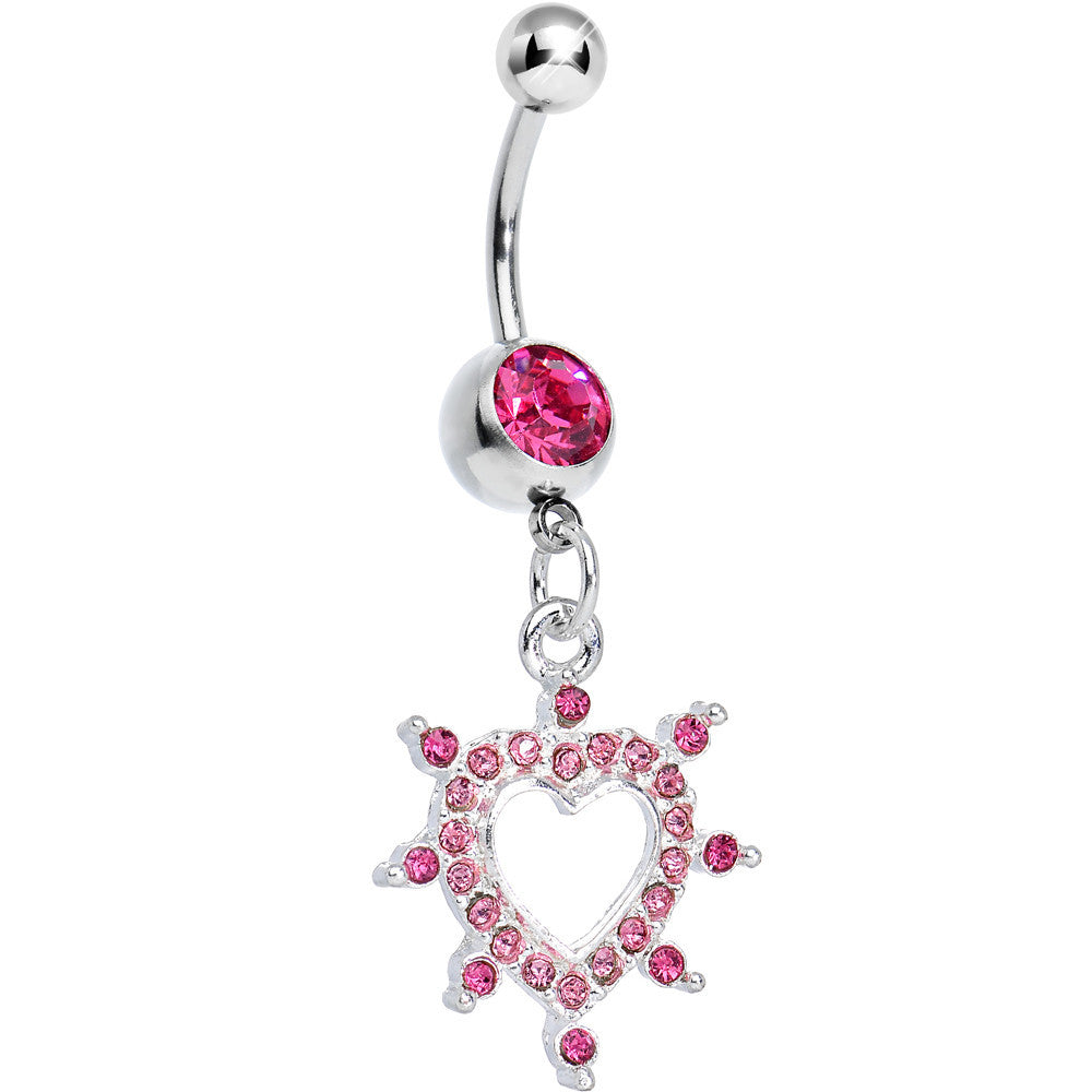 BodyCandy Pink Gem Bursting in Love Paved Heart Dangle Belly Ring — main product shot