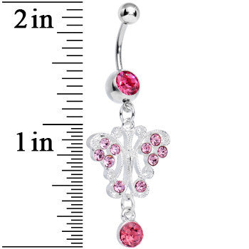 BodyCandy Pink Gem Elegant Symmetry Butterfly Dangle Belly Ring — detail close-up