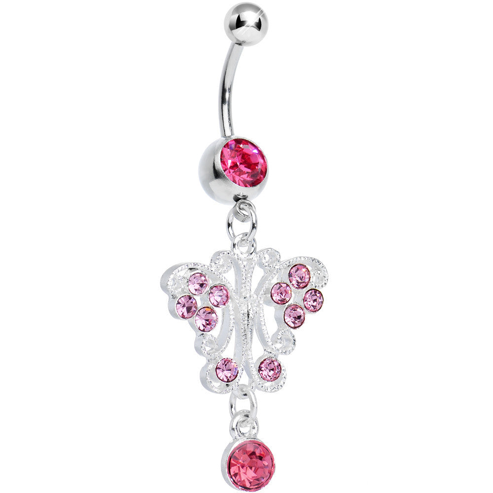 BodyCandy Pink Gem Elegant Symmetry Butterfly Dangle Belly Ring — main product shot