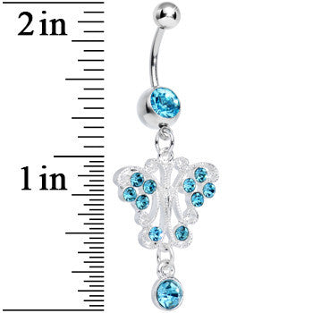 BodyCandy Aqua Gem Elegant Symmetry Butterfly Dangle Belly Ring — detail close-up