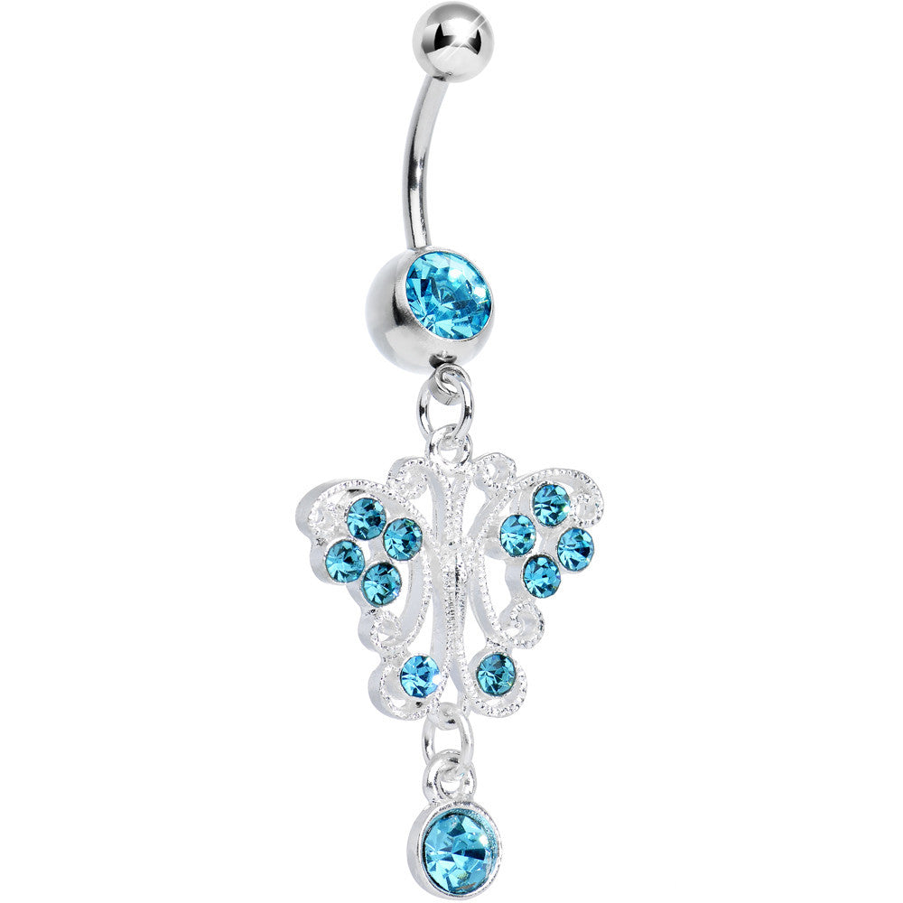 BodyCandy Aqua Gem Elegant Symmetry Butterfly Dangle Belly Ring — main product shot