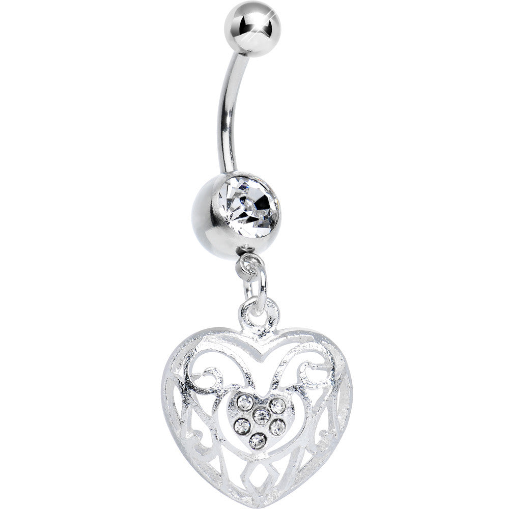 BodyCandy Clear Gem Flattering Hollow Heart Dangle Belly Ring — main product shot