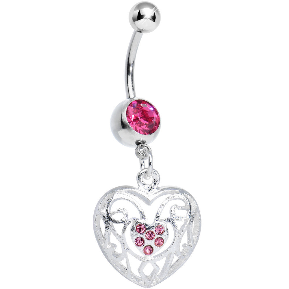 BodyCandy Pink Gem Flattering Hollow Heart Dangle Belly Ring — main product shot