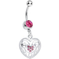 BodyCandy Pink Gem Flattering Hollow Heart Dangle Belly Ring — main product shot