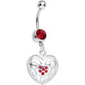 BodyCandy Red Gem Flattering Hollow Heart Dangle Belly Ring — main product shot