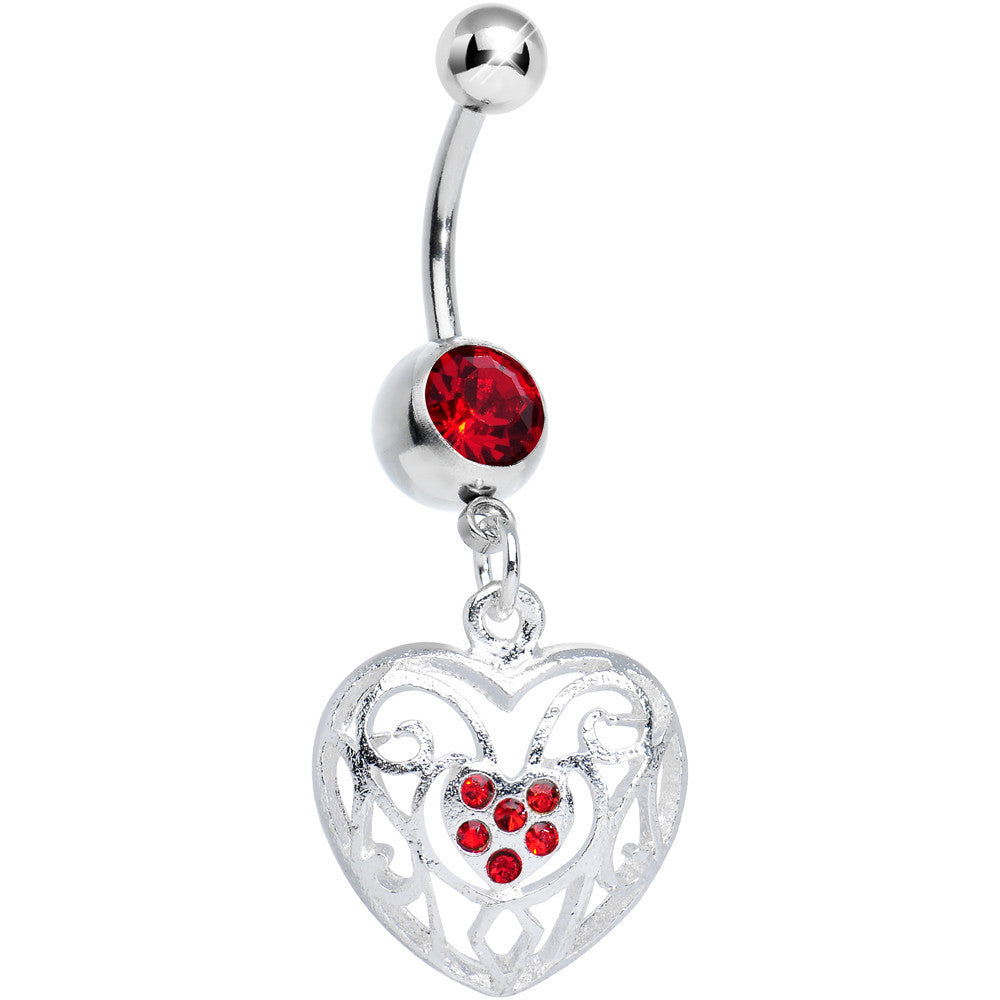 BodyCandy Red Gem Flattering Hollow Heart Dangle Belly Ring — main product shot