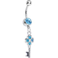 BodyCandy Aqua Gem Antique Magic Heart Key Dangle Belly Ring — main product shot