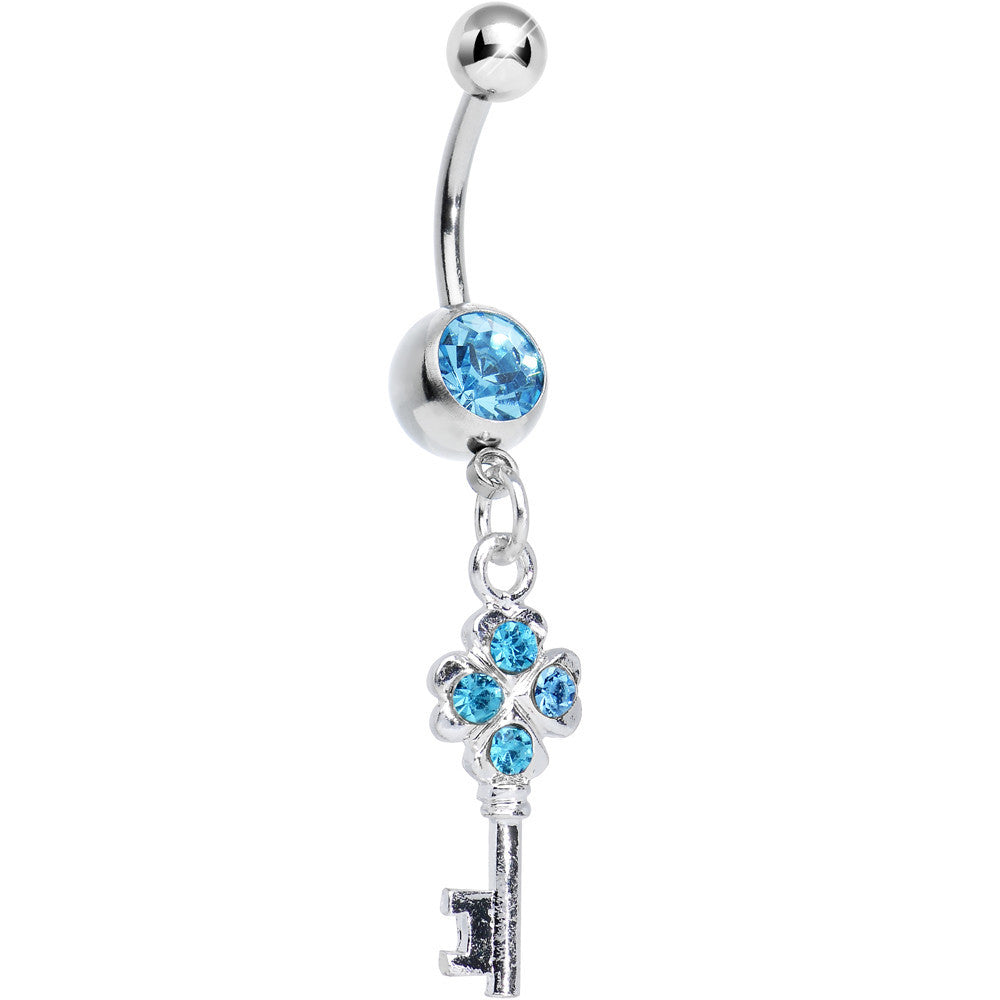 BodyCandy Aqua Gem Antique Magic Heart Key Dangle Belly Ring — main product shot