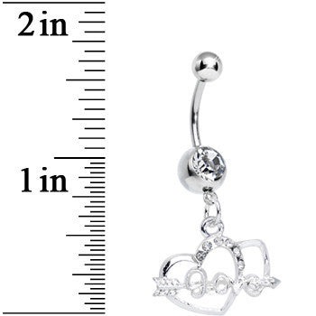 BodyCandy Clear Gem Cupid Arrow Love Heart Dangle Belly Ring — detail close-up