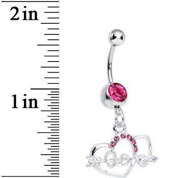 BodyCandy Pink Gem Cupid Arrow Love Heart Dangle Belly Ring — detail close-up