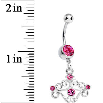 BodyCandy Pink Gem Fancy Swirled Cupcake Dangle Belly Ring — detail close-up