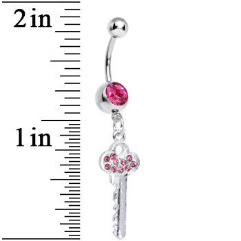 BodyCandy Pink Gem Jazzy Glam Key Dangle Belly Ring — detail close-up