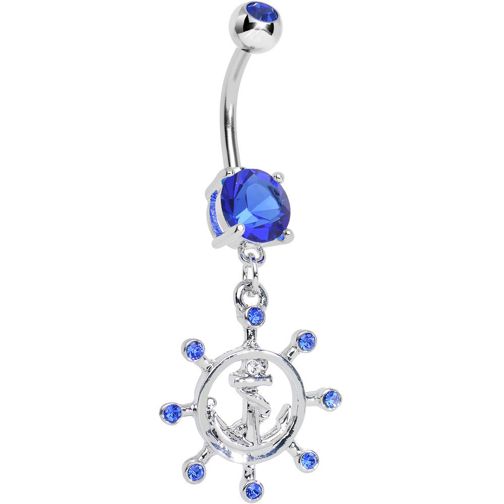 BodyCandy Blue Gem Sailing in Style Ship Wheel and Anchor Dangle Belly Ring — main product shot