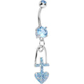 BodyCandy Aqua Gem Glitter Cross and Heart Dangle Belly Ring — main product shot