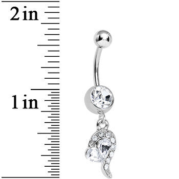 BodyCandy Clear Gem Half Heart Dangle Belly Ring — detail close-up