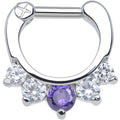BodyCandy 14G 1/4 Five Clear and Tanzanite Cubic Zirconia Septum Clicker — main product shot