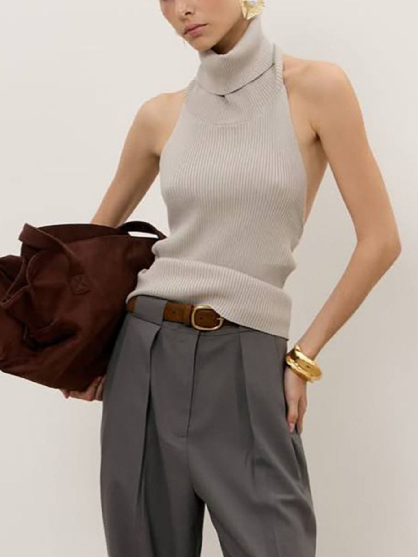 Backless Turtleneck Sweater Tank