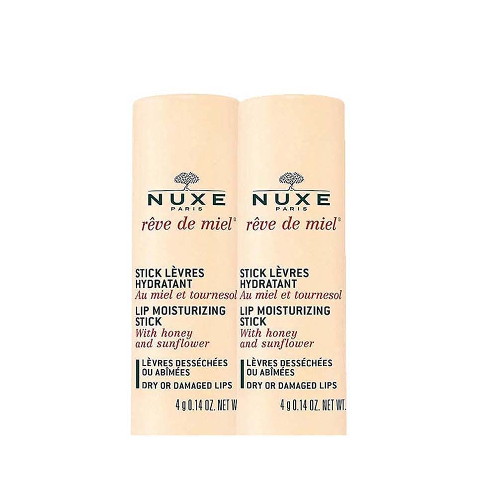 Nuxe Reve de Miel Lip Moisturizing Stick Set - 2x4g Natural Lip Care, Paraben-Free Cosmetics