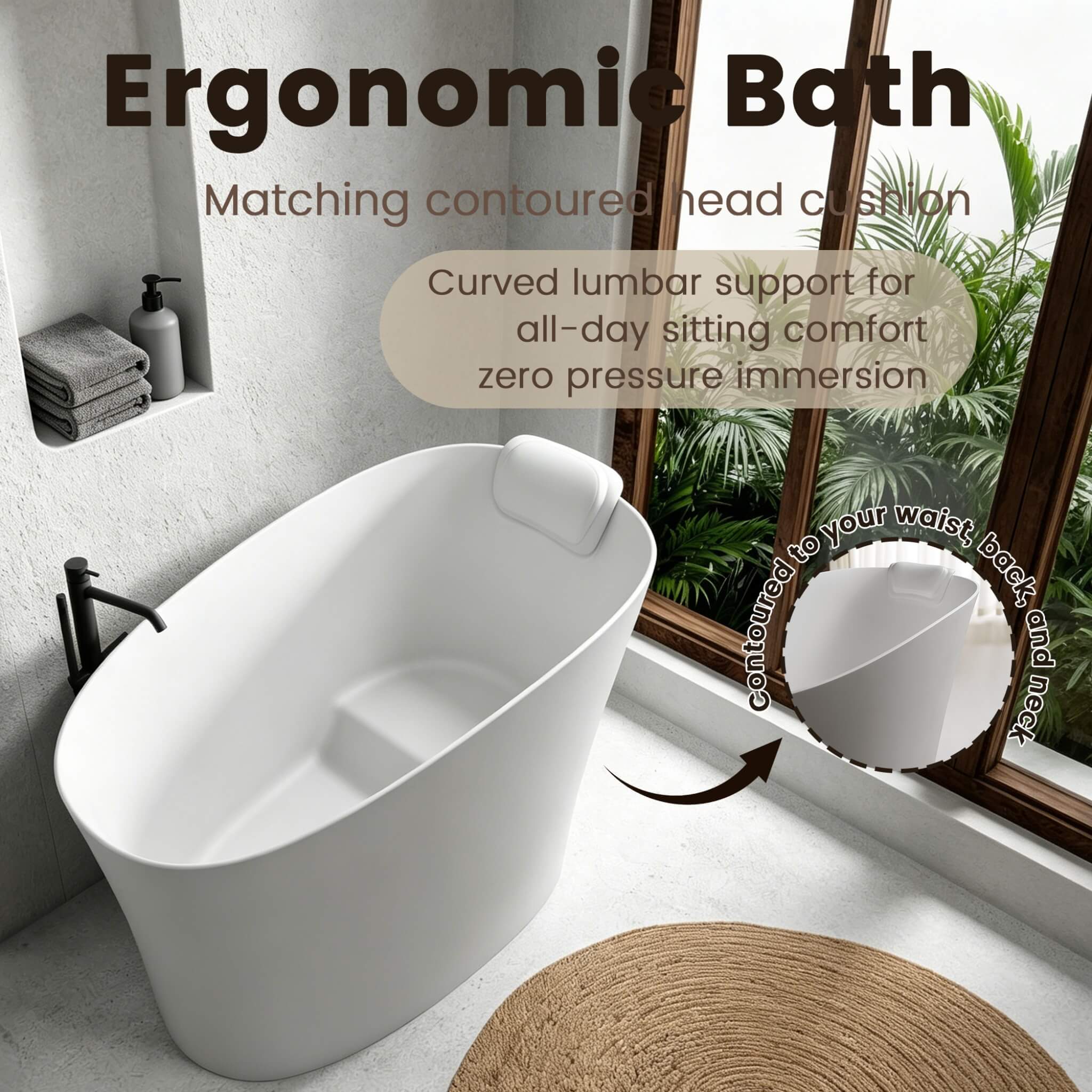 Nuvia 51-Inch Solid Surface Oval Freestanding Bathtub With Seat And Headrest (SAK61983) – SAKSBY WHOLESALE, view 6