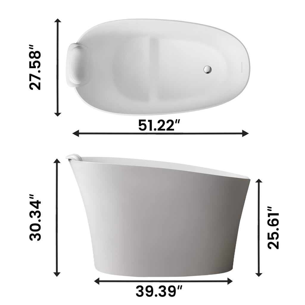 Nuvia 51-Inch Solid Surface Oval Freestanding Bathtub With Seat And Headrest (SAK61983) – SAKSBY WHOLESALE, view 13
