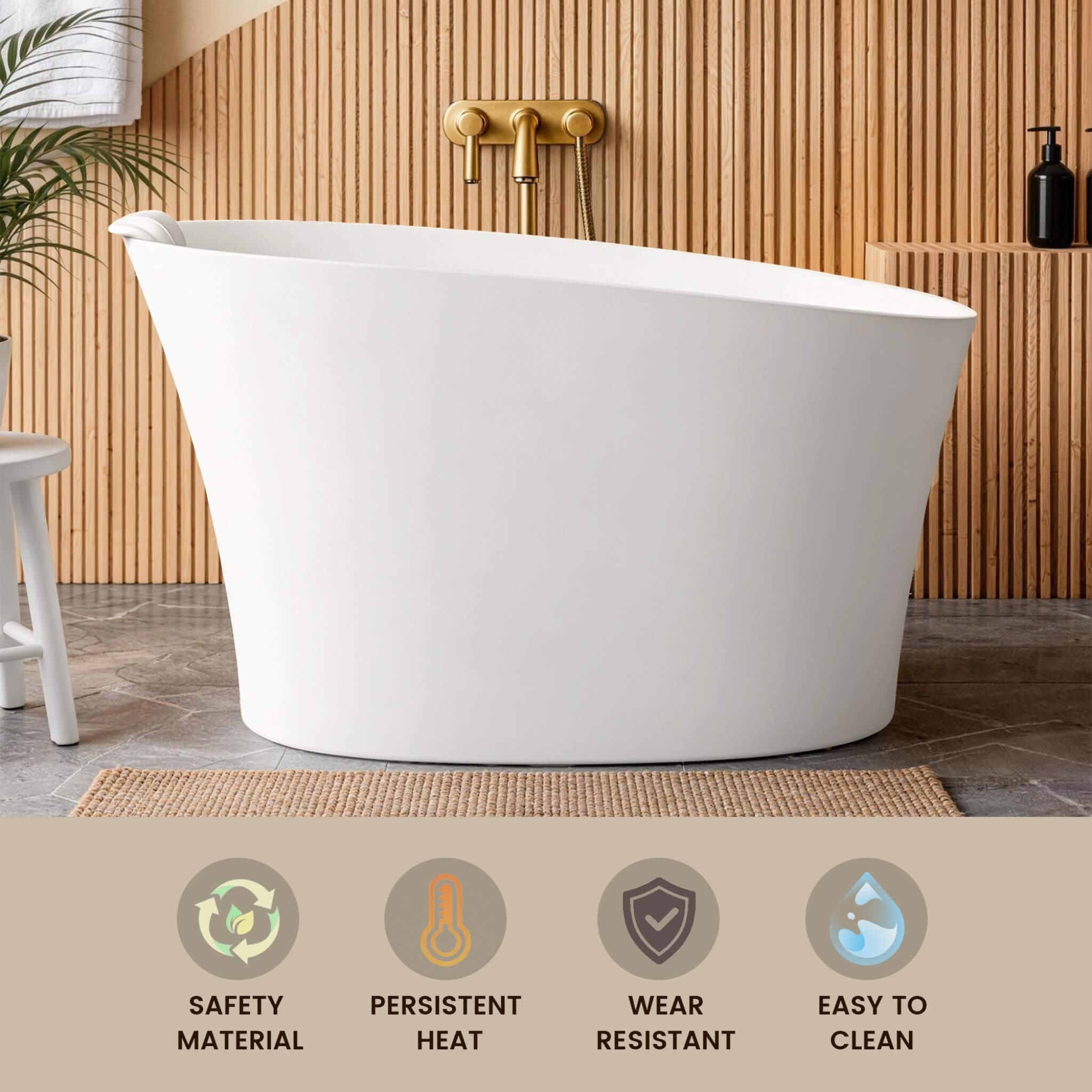 Nuvia 51-Inch Solid Surface Oval Freestanding Bathtub With Seat And Headrest (SAK61983) – SAKSBY WHOLESALE, view 3