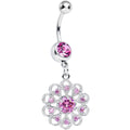 BodyCandy Pink CZ Round Crystal Flower Dangle Belly Ring — main product shot