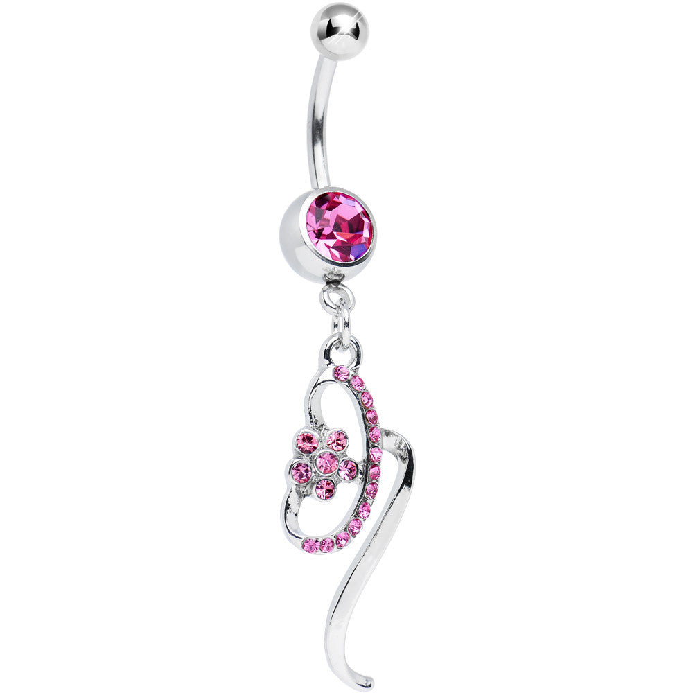 BodyCandy Pink Gem Twisting Flower Ribbon Dangle Belly Ring — main product shot