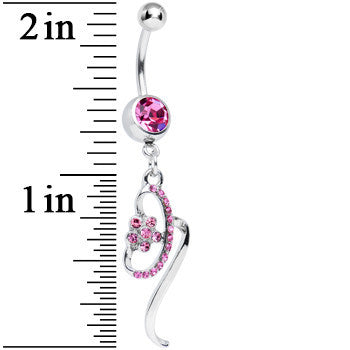 BodyCandy Pink Gem Twisting Flower Ribbon Dangle Belly Ring — detail close-up