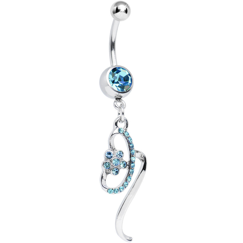 BodyCandy Aqua Gem Twisting Flower Ribbon Dangle Belly Ring — main product shot