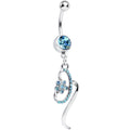 BodyCandy Aqua Gem Twisting Flower Ribbon Dangle Belly Ring — main product shot