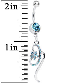 BodyCandy Aqua Gem Twisting Flower Ribbon Dangle Belly Ring — detail close-up