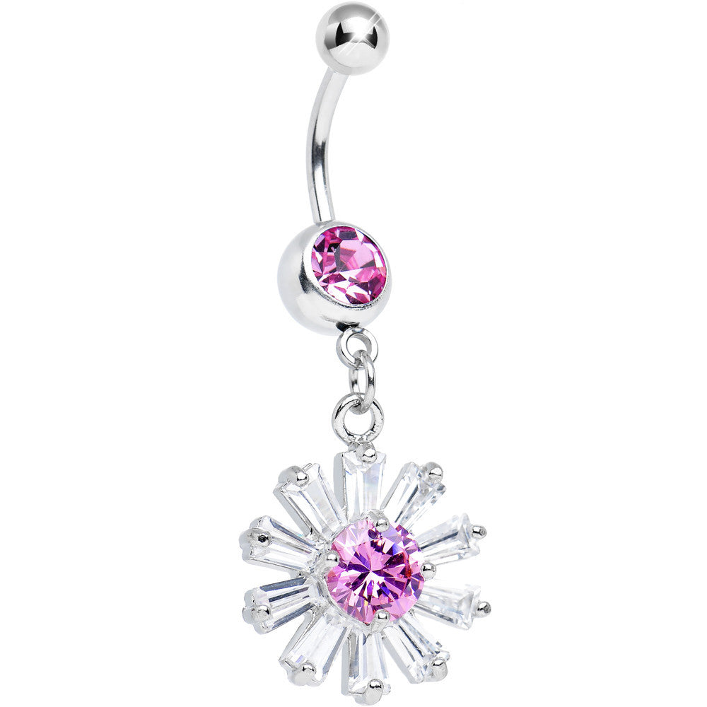 BodyCandy Pink CZ Clear Crystal Flower Burst Dangle Belly Ring — main product shot