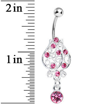 BodyCandy Pink Gem Brilliant Rosebud Dangle Belly Ring — detail close-up