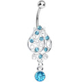 BodyCandy Aqua Gem Brilliant Rosebud Dangle Belly Ring — main product shot