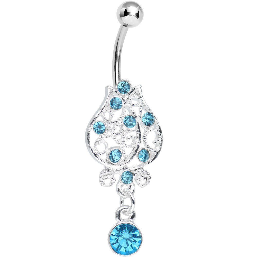BodyCandy Aqua Gem Brilliant Rosebud Dangle Belly Ring — main product shot