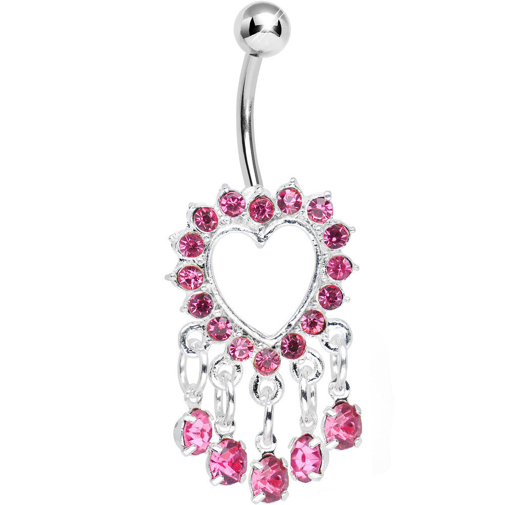BodyCandy Pink Gem Super Sparkle Drops and Hollow Heart Dangle Belly Ring — main product shot