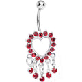 BodyCandy Red Gem Super Sparkle Drops and Hollow Heart Dangle Belly Ring — main product shot