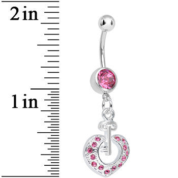 BodyCandy Pink Gem Your Heart Has the Key Dangle Belly Ring — detail close-up