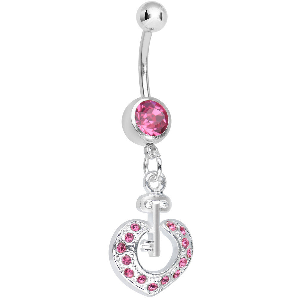 BodyCandy Pink Gem Your Heart Has the Key Dangle Belly Ring — main product shot