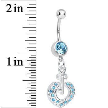 BodyCandy Aqua Gem Your Heart Has the Key Dangle Belly Ring — detail close-up