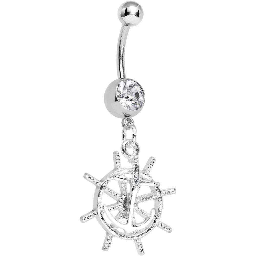 BodyCandy Crystalline Gem Captain Take the Wheel and Anchor Dangle Belly Ring — main product shot