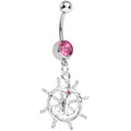 BodyCandy Pink Gem Captain Take the Wheel and Anchor Dangle Belly Ring — main product shot