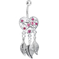 BodyCandy Pink Gem Filigree Heart Dreamcatcher Dangle Belly Ring — main product shot