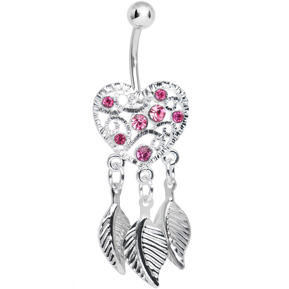 BodyCandy Pink Gem Filigree Heart Dreamcatcher Dangle Belly Ring — main product shot
