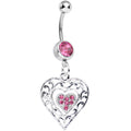 BodyCandy Pink Gem Layered Love Dual Heart Dangle Belly Ring — main product shot