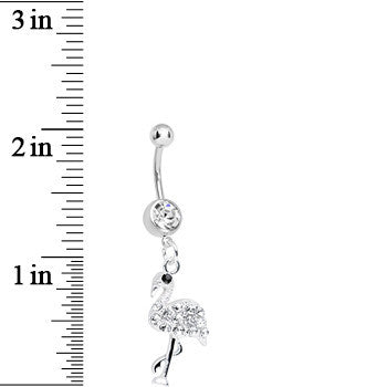 BodyCandy Crystalline Gem Ready to Party Flamingo Dangle Belly Ring — detail close-up